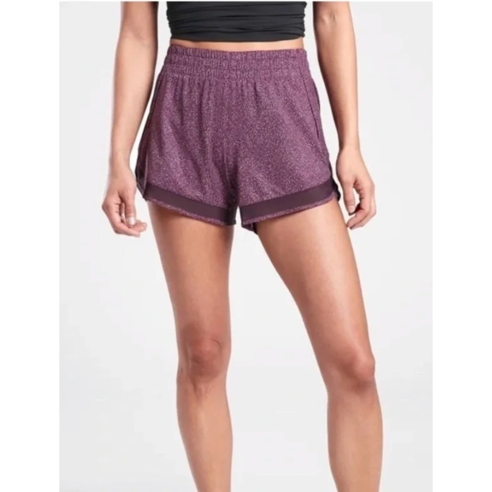 NEW Athleta Printed Mesh Mid Rise Racer Run Short 4" Purple Speckled Large